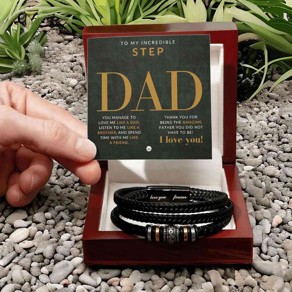 Step Dad Gift - Mens Leather Bracelet For Dad - Great For Christmas, Fathers Day or His Birthday