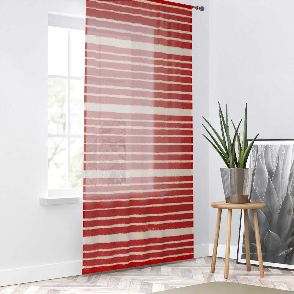 VINTAGE JAPANESE WOODBLOCK PRINT RED STRIPED - SHEER Window Curtain