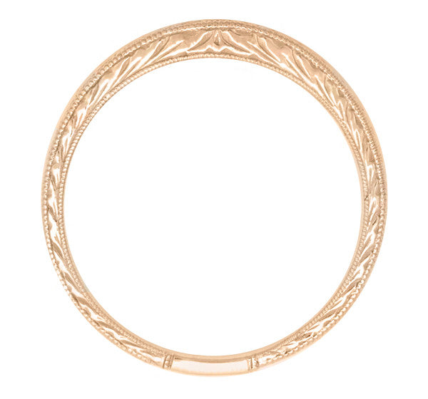 Art Deco Curved Engraved Wheat Wedding Band in 14K Rose Gold