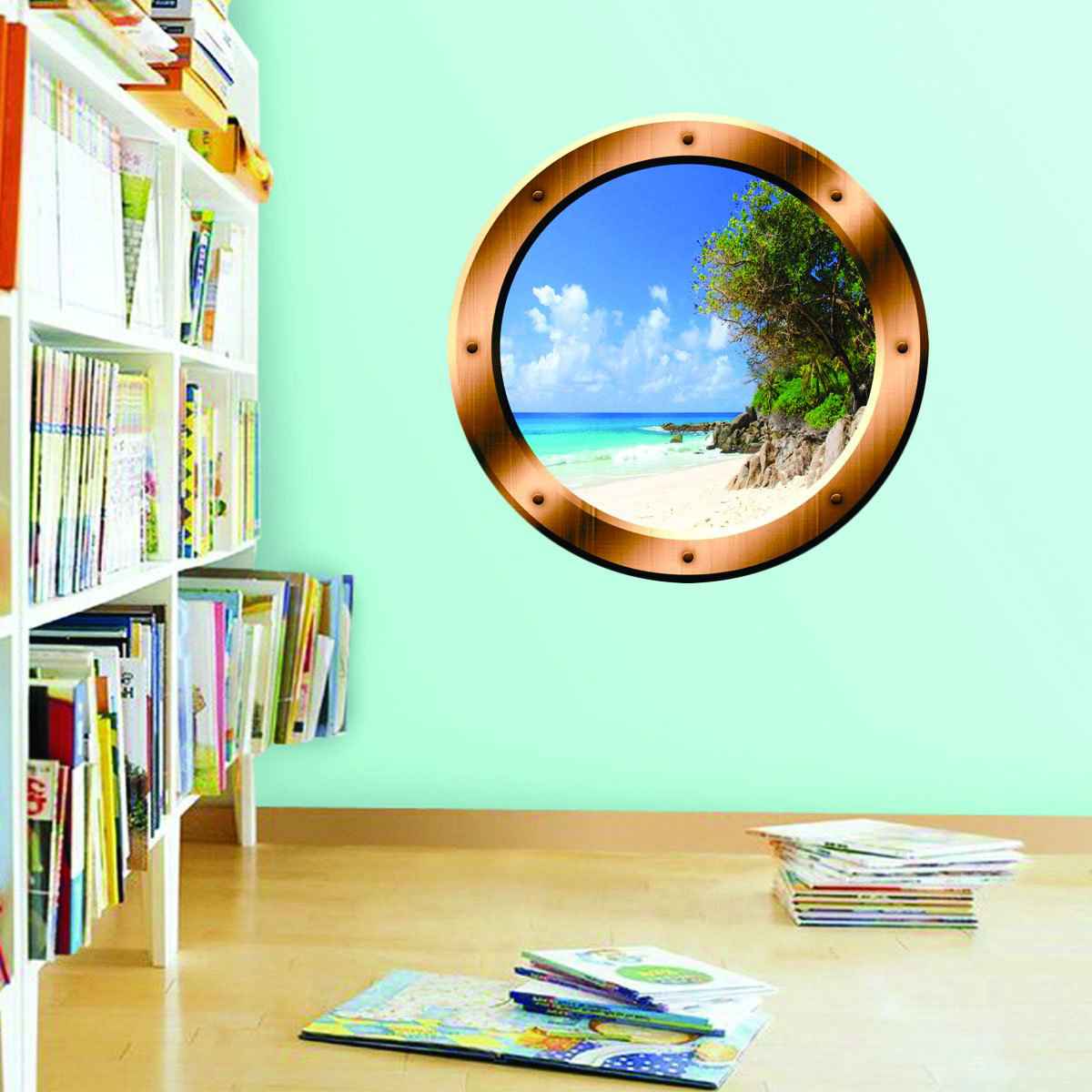 Relaxing Beach Porthole Window Peel and Stick Vinyl Wall Art Decal