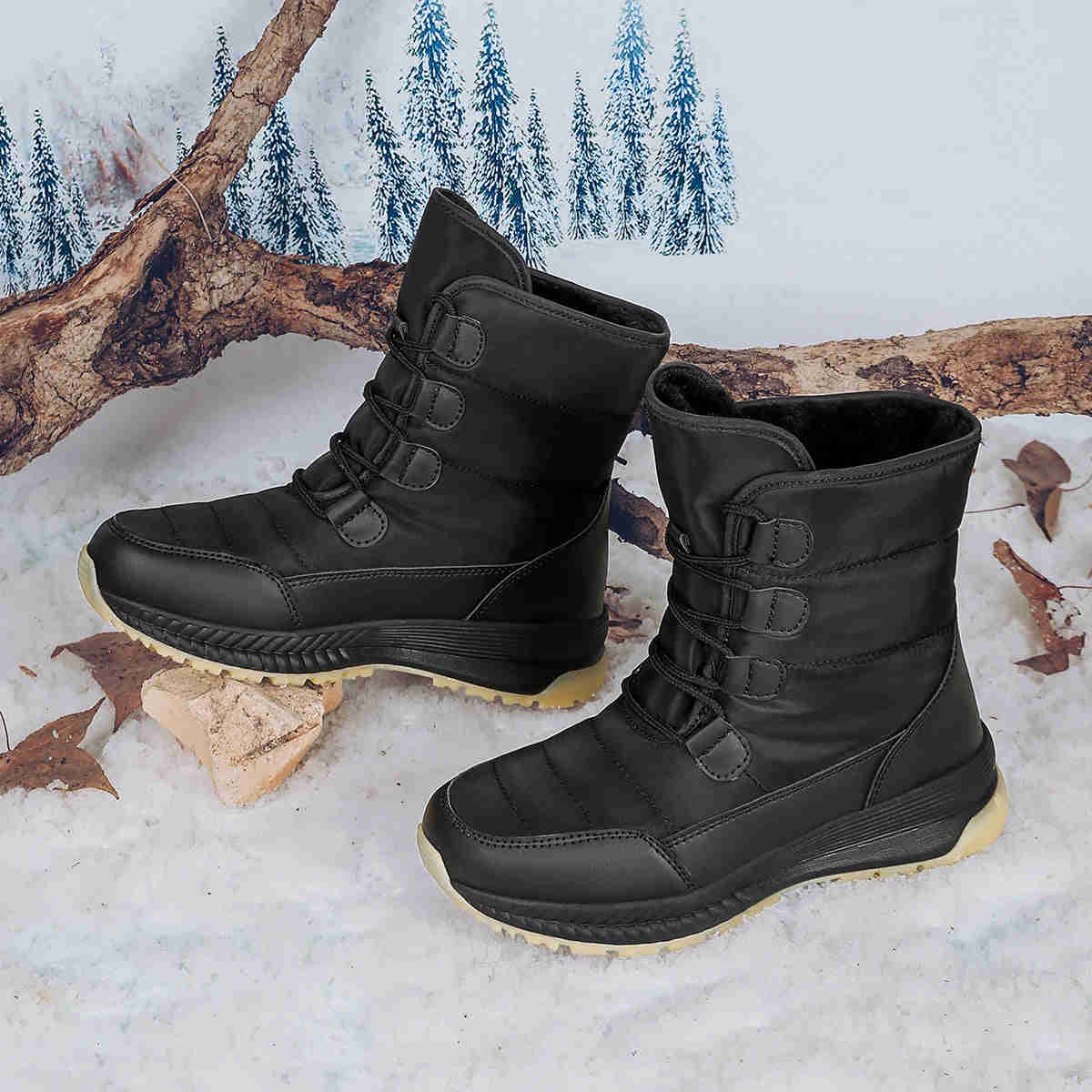 Women's Waterproof Plush Snow Boots with Lace-Up Design for Winter