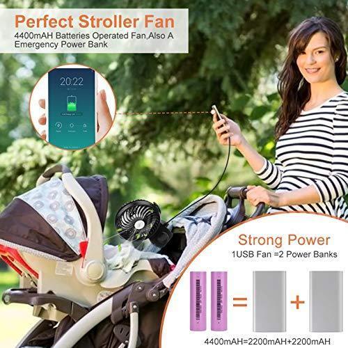 Battery Operated Stroller Fan with Power Bank Function - 4400mAh, 40+ Hours, 360° Rotation