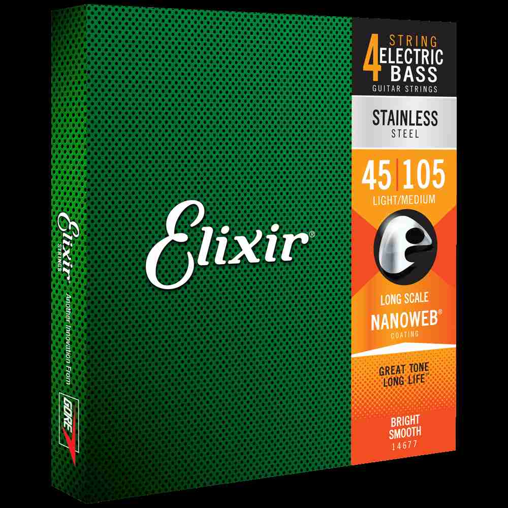Elixir NANOWEB Stainless Steel Bass Strings — 14677 Light/Medium .045-.105