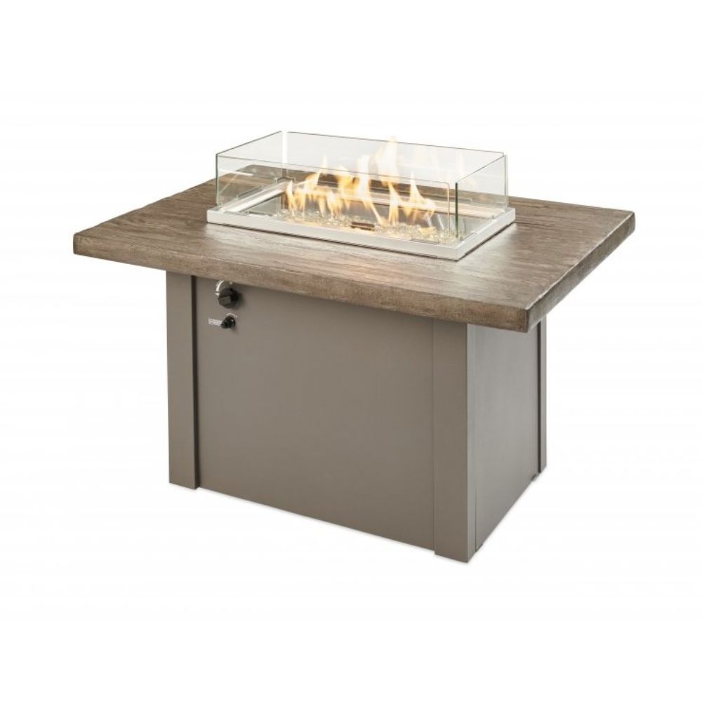 The Outdoor Greatroom Company Driftwood Havenwood Rectangular Gas Fire Pit Table with Grey Base