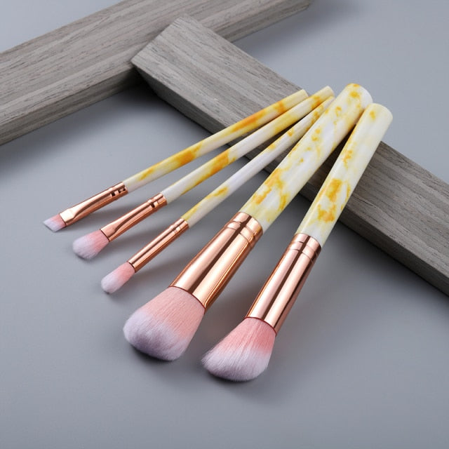 5pcs Marbling Makeup Brushes Set for Foundation, Blush, and Eyeshadow