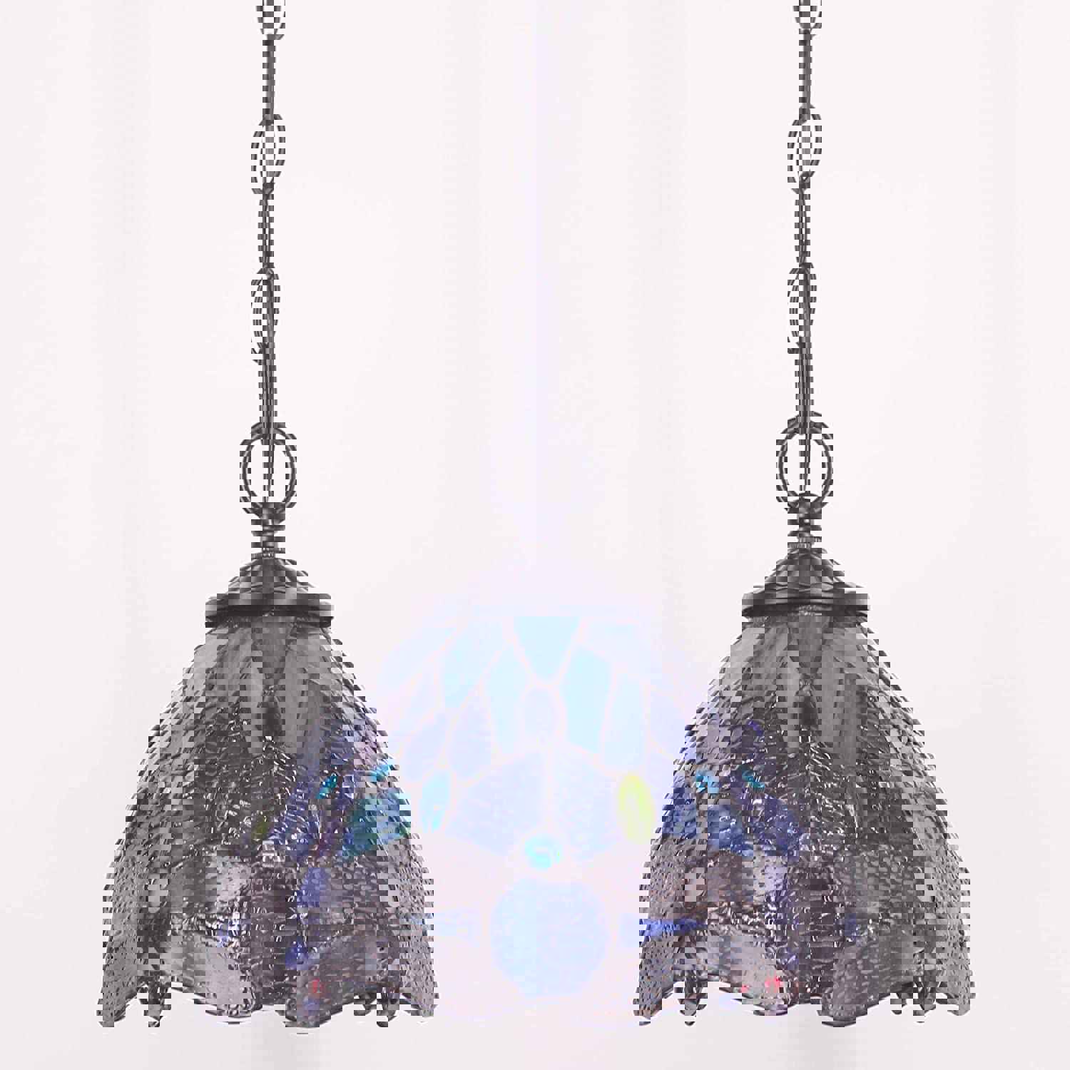 Werfactory® Tiffany Pendant Lighting Navy Blue Stained Glass Dragonfly Hanging Lamp