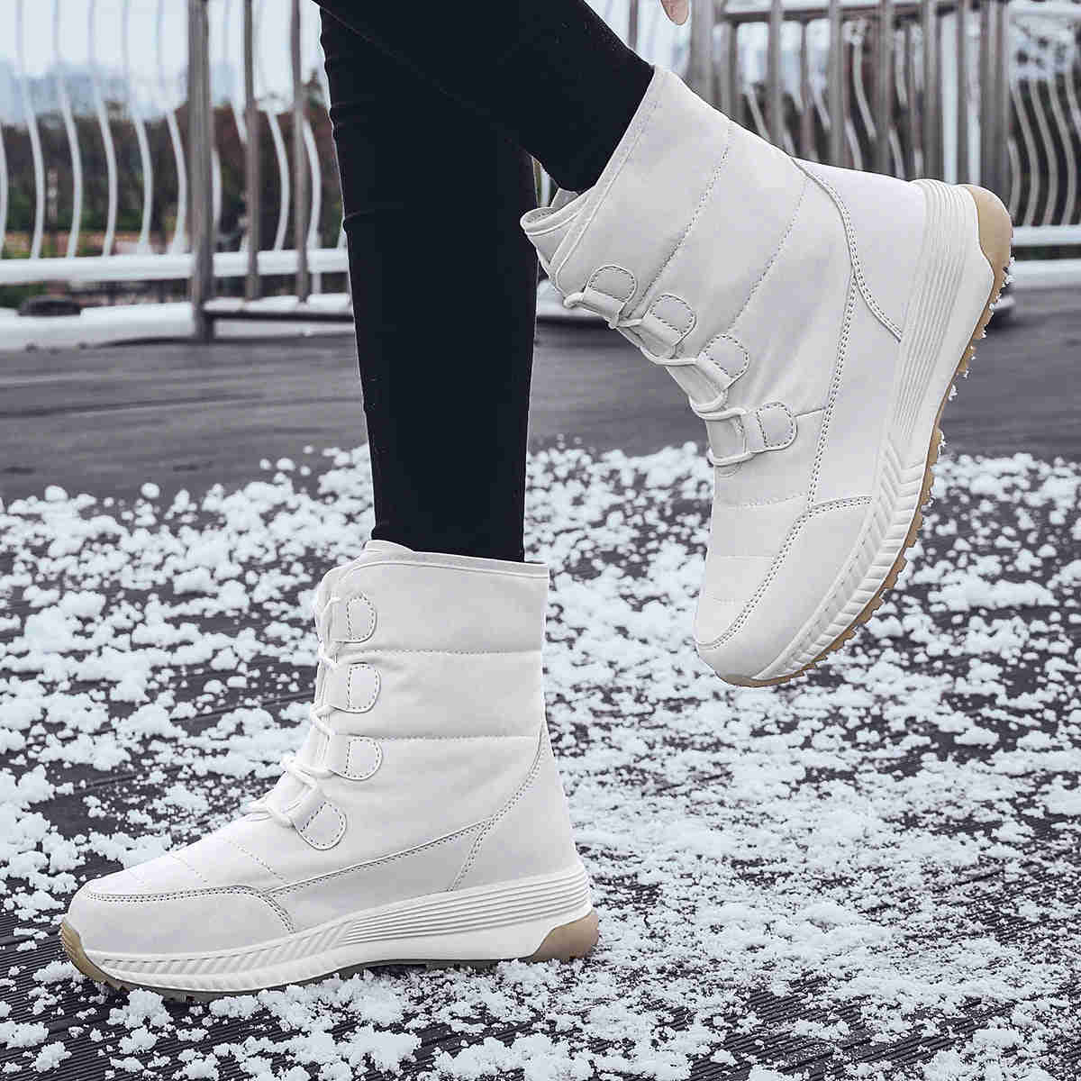 Women's Waterproof Plush Snow Boots with Lace-Up Design for Winter