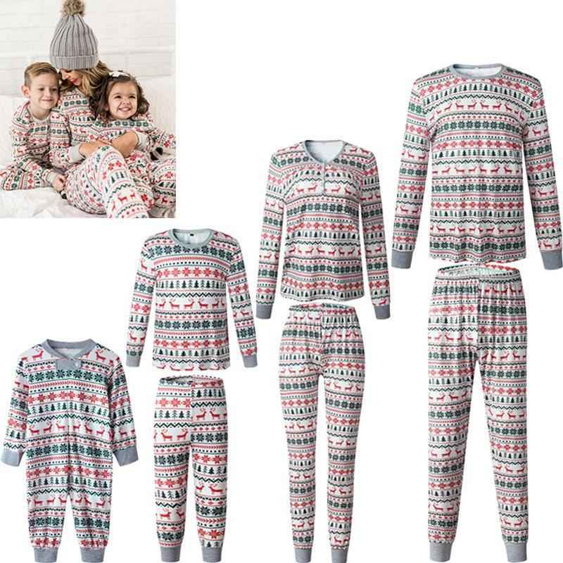Fashion Christmas Elk Print Long Sleeve T-shirt Pants Family Pajamas