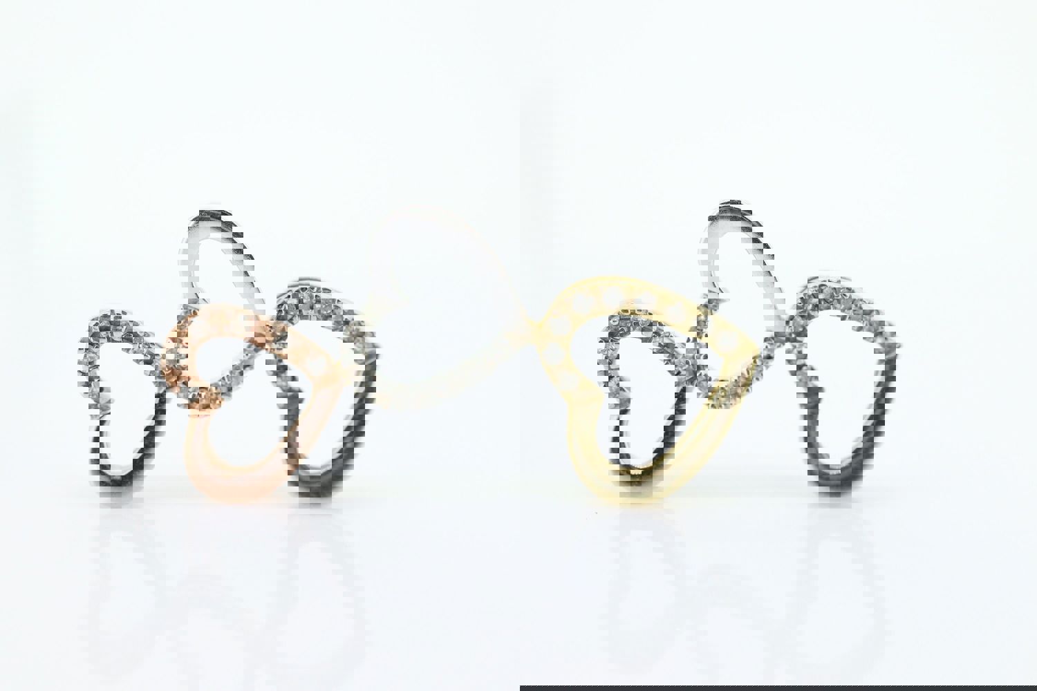 10K Tricolor Triple Open Heart Diamond Pendant in Rose, Yellow, and White Gold