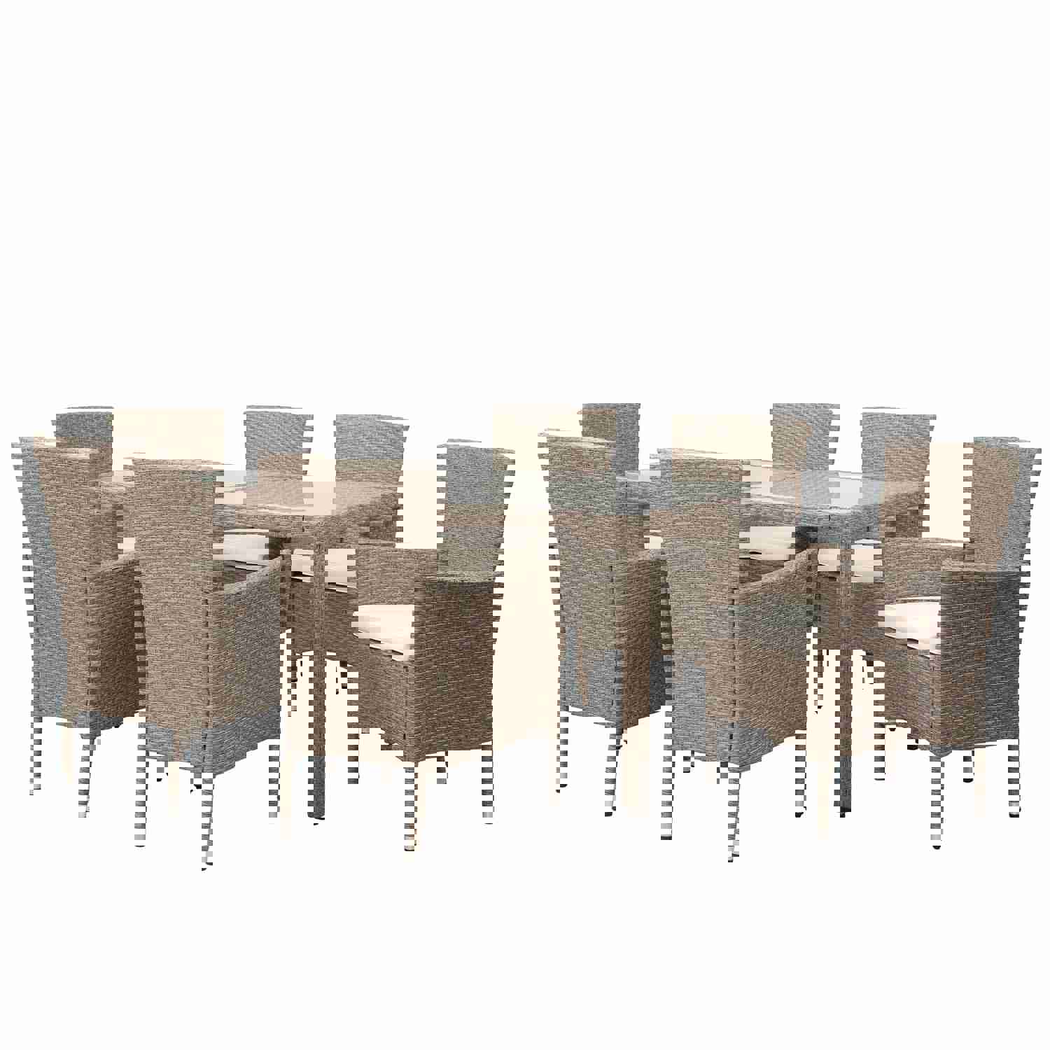 U_STYLE Outdoor Wicker Dining Set, 7 Piece Patio Dining Table with Beige Cushions