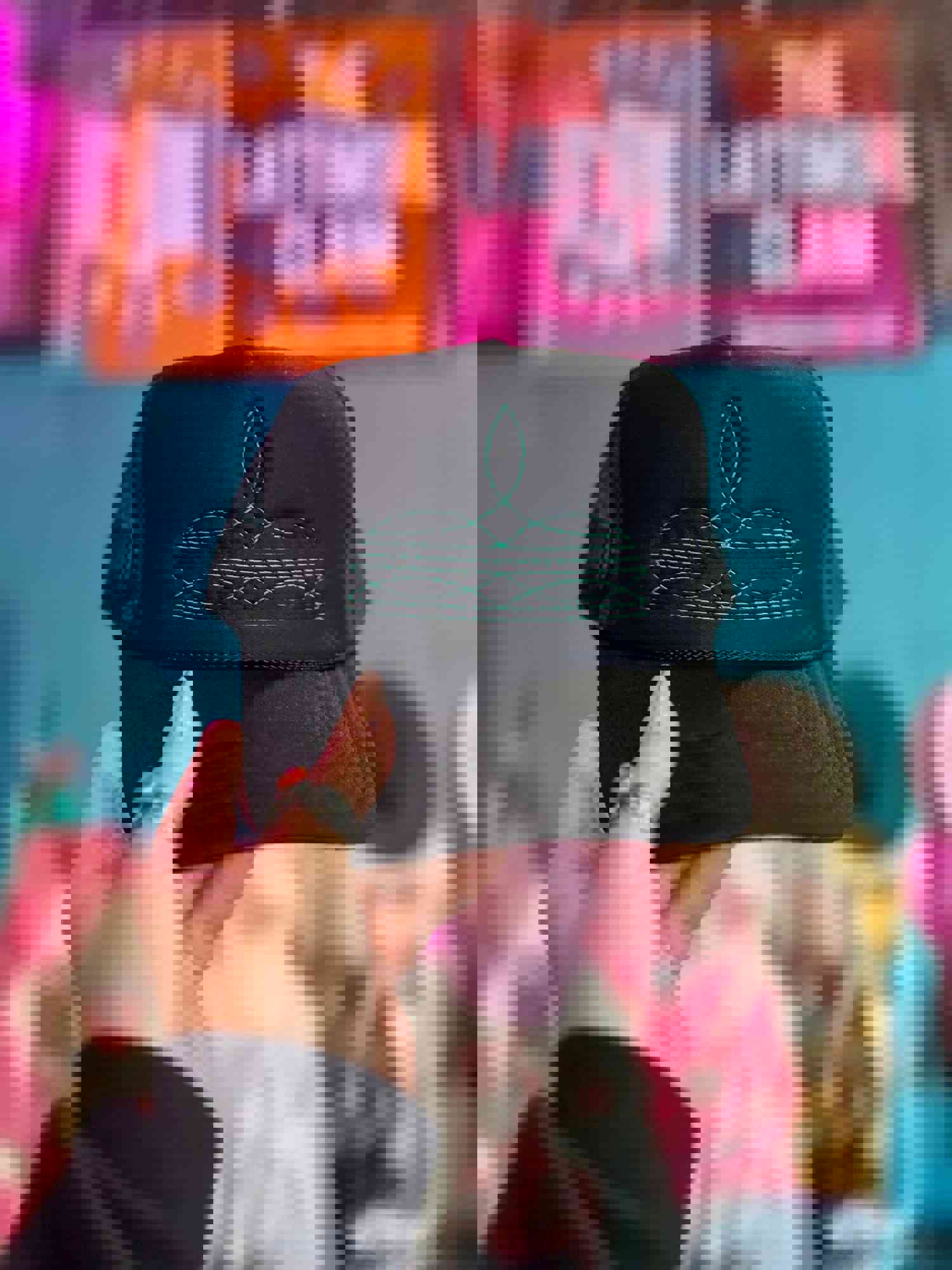 Embroidered Western Boot Stitch Black Trucker Hats (Made to Order)