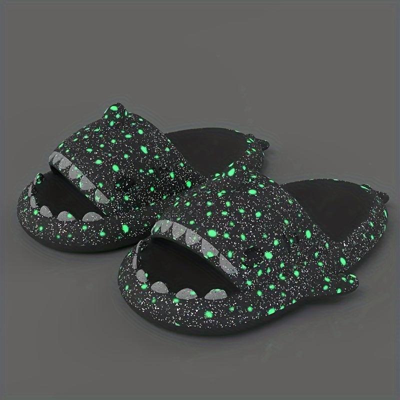 Men's Cartoon Shark Glow In The Dark Slippers - Non-Slip Soft Sole Slides for Indoor & Outdoor