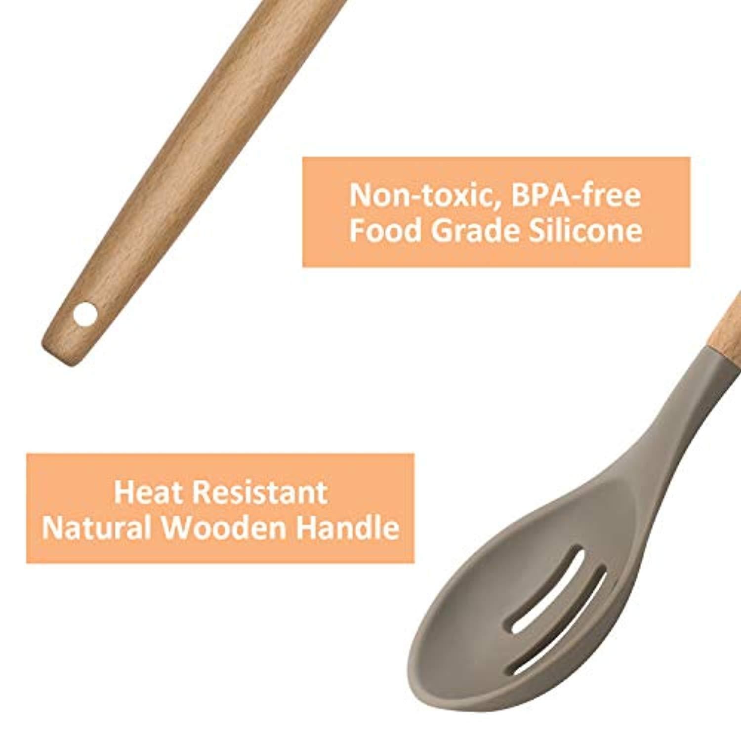 10-Piece Silicone Baking Tools Set with Wooden Handle - Non-Stick Heat Resistant Kitchen Utensils