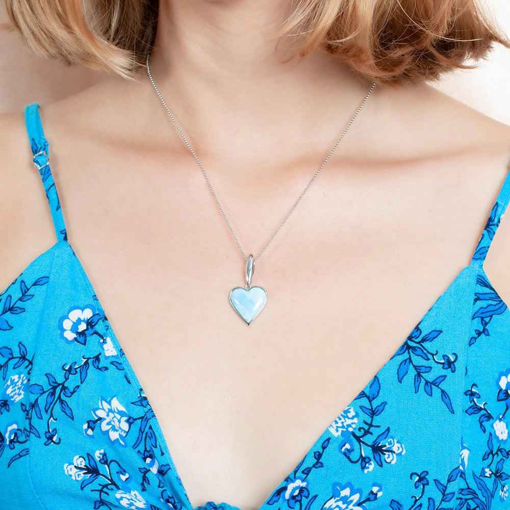 Larimar Heart Pendant - 925 Sterling Silver with Unique Gemstone