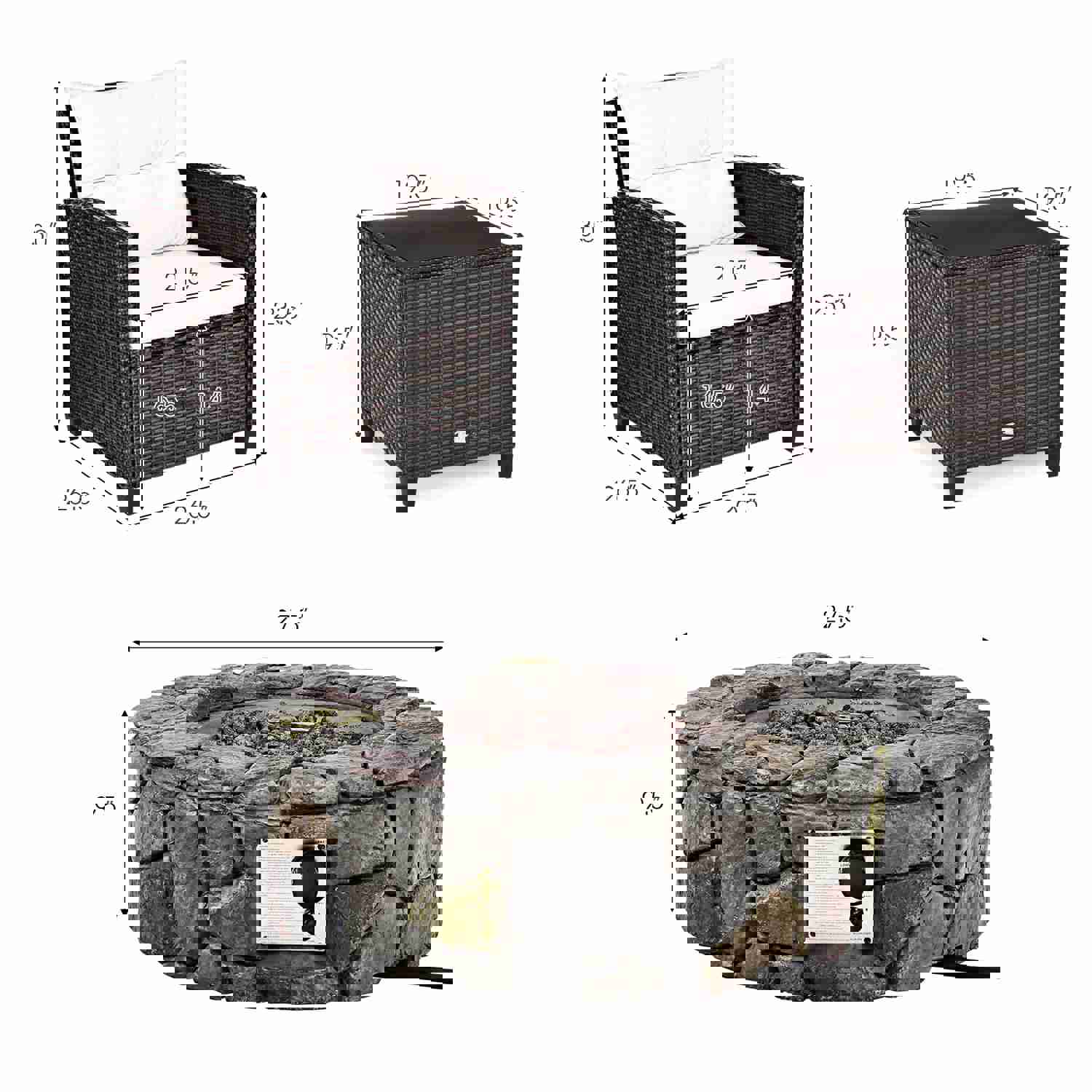 Tangkula 7 Piece Patio Furniture Set with 40,000BTU Propane Fire Pit Table (Brown)