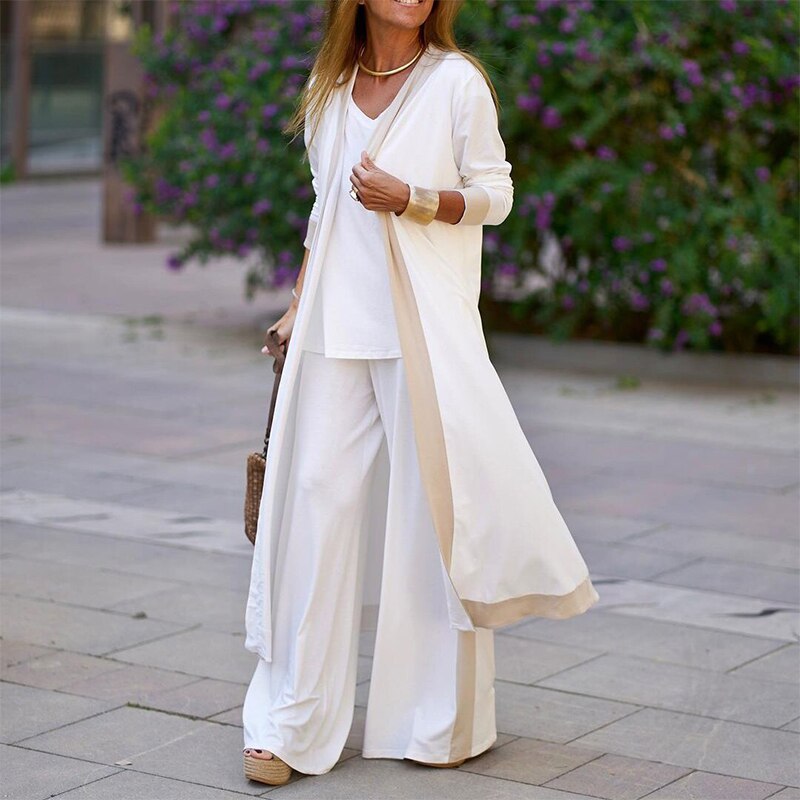 Anokhinaliza Casual Women's 3-Piece Long Cardigan & Sling Tops & Loose Pants Set - Elegant Patchwork Streetwear