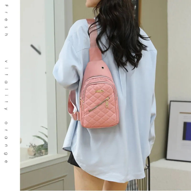 SRline Chest CrossBody Bag Composite Fabric Leisure Shoulder Bag for Women with Embroidered Design