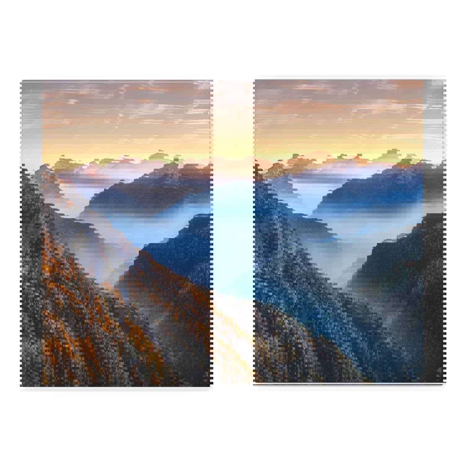 Golden Mountains Misty Nature Wilderness Photography Canvas Wall Art