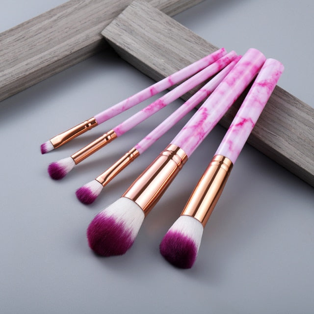 5pcs Marbling Makeup Brushes Set for Foundation, Blush, and Eyeshadow