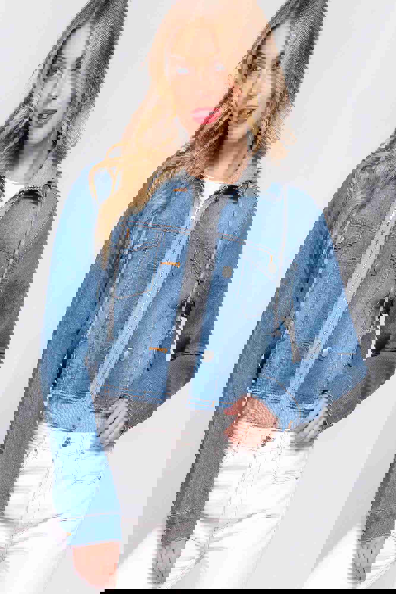 Long Sleeve Terry Hoodie Denim Jacket