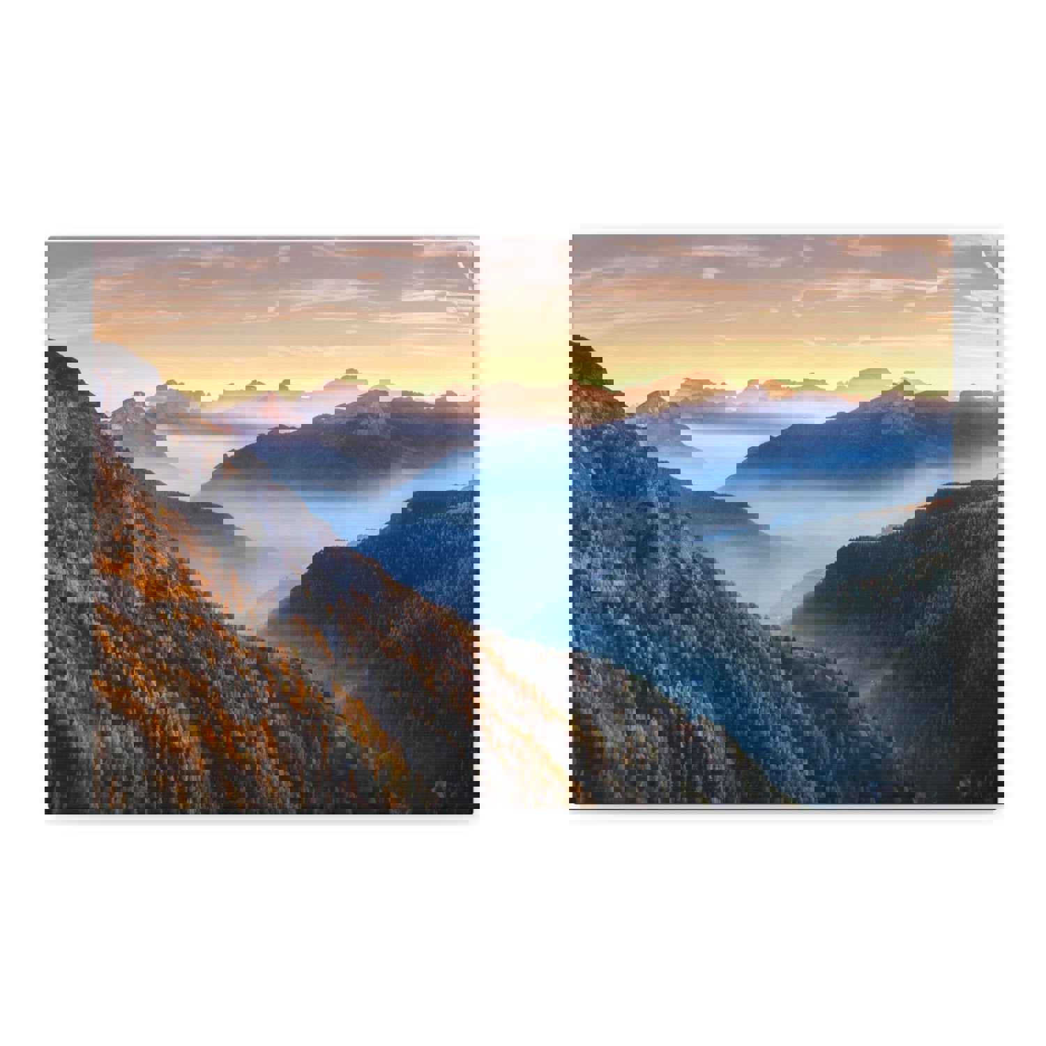 Golden Mountains Misty Nature Wilderness Photography Canvas Wall Art
