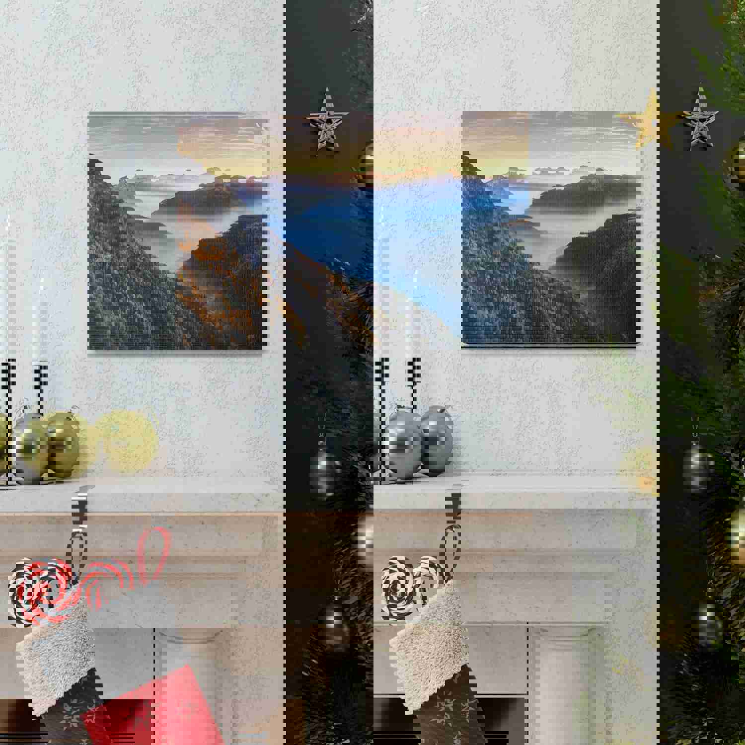 Golden Mountains Misty Nature Wilderness Photography Canvas Wall Art