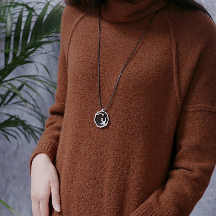 Handmade Ebony and Pearl Pendant Long Necklace - Unique Jewelry for Women & Men