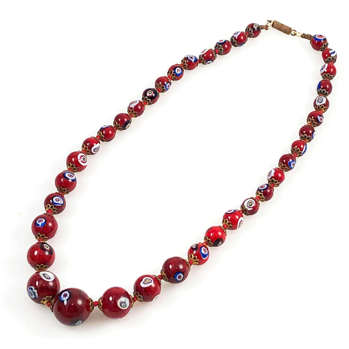Vintage Italian Red Millefiori Glass Bead Necklace
