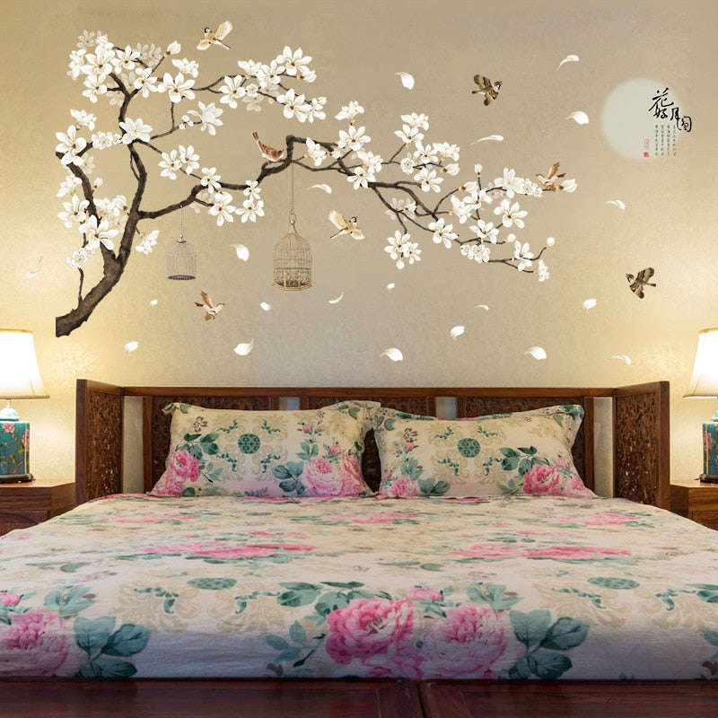 Qfdian Modern Vinyl Wall Stickers for Home Decor - Birds and Flowers Design