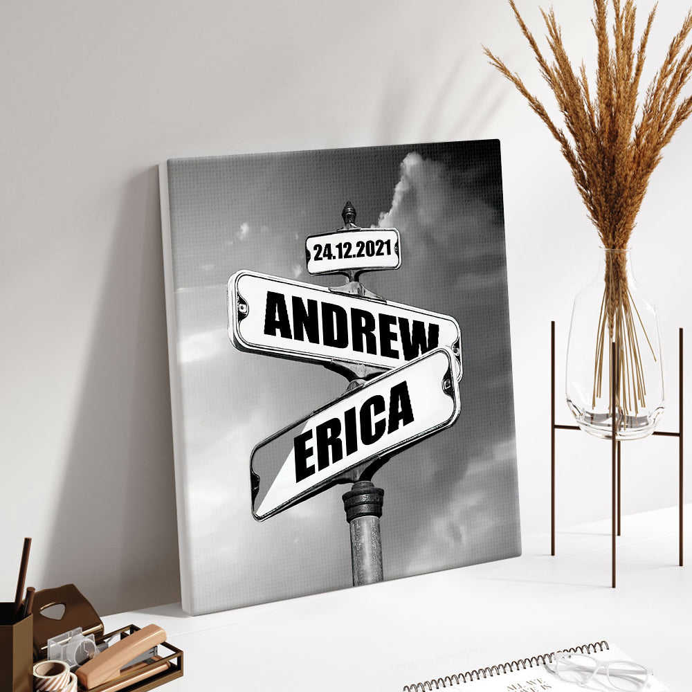 Personalized Name Vintage Crossroad Street Sign Canvas Anniversary Gift
