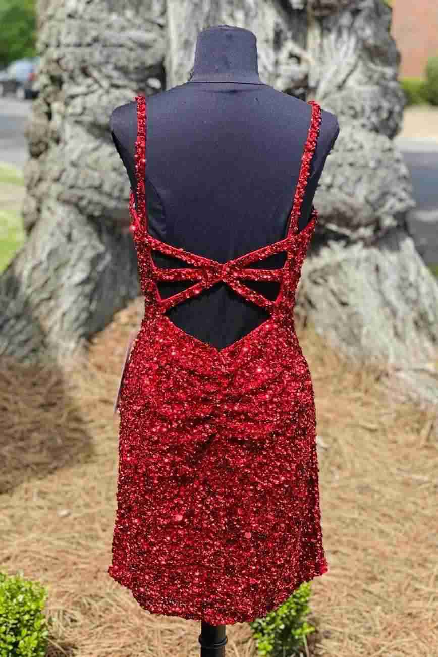 Custom Tight Wine Red Sequins Short Homecoming Dress Party Gown