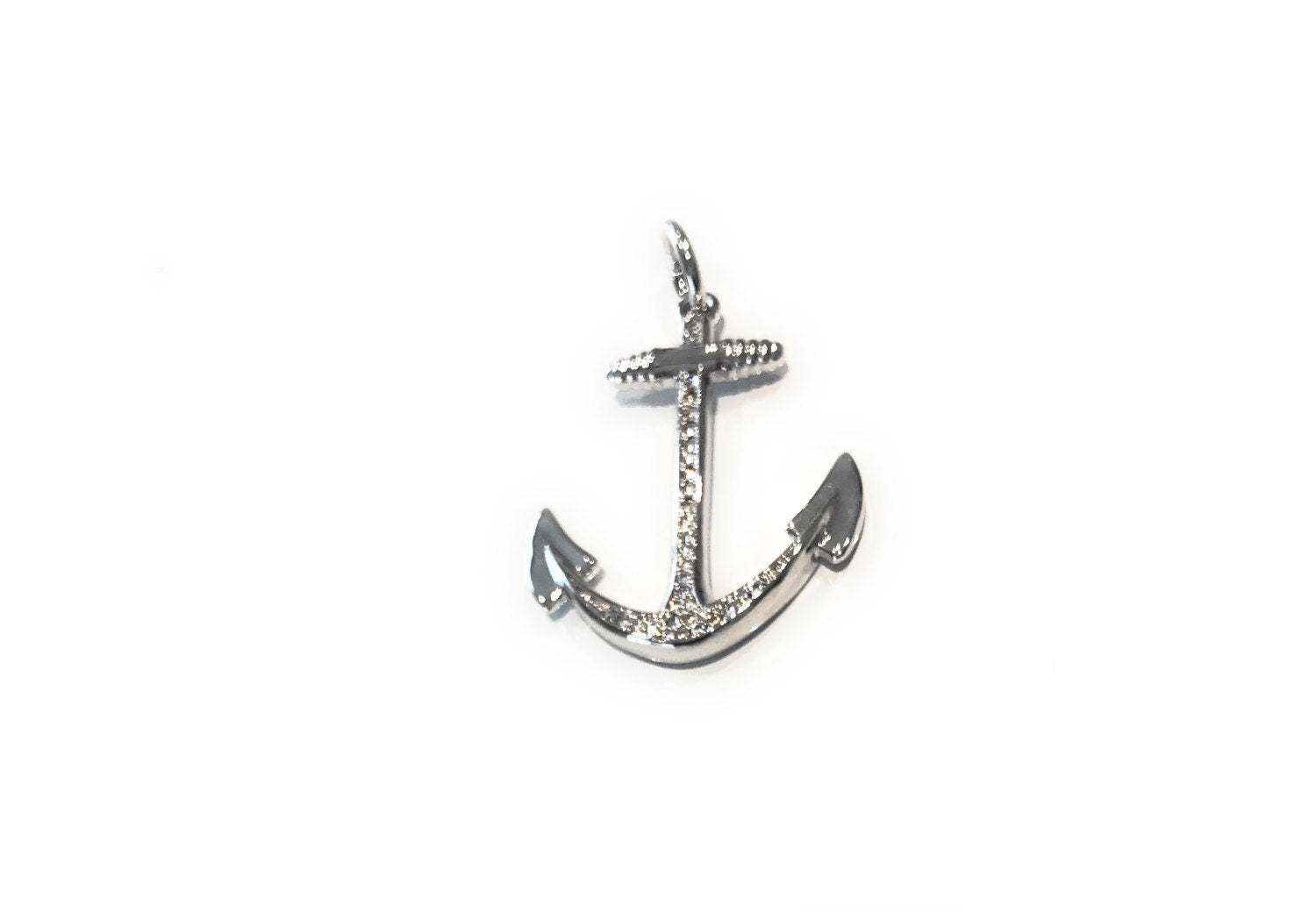 CZ Micro Pave Anchor Charm - Silver Plated DIY Jewelry Making Supplies