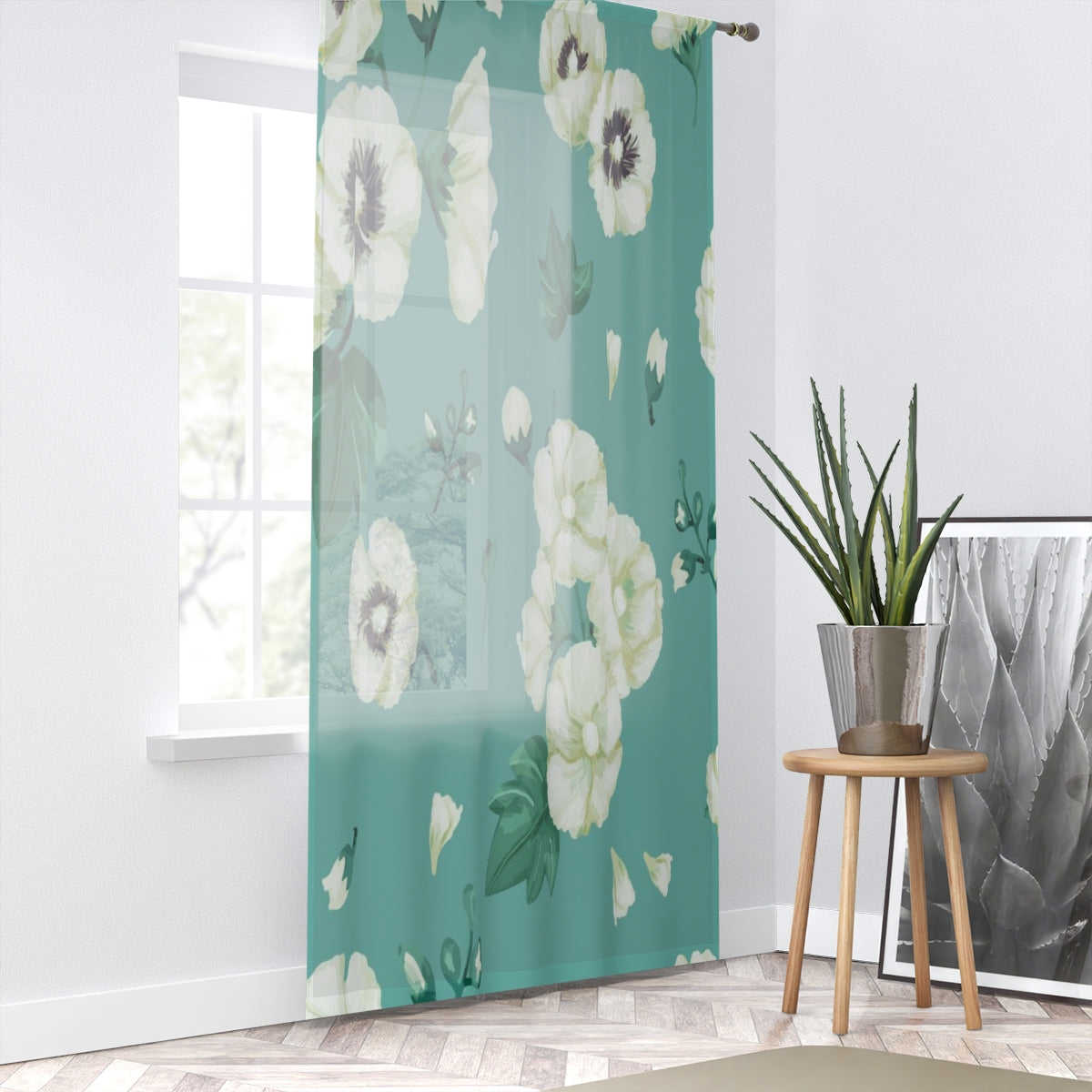 WHITE HOLLYHOCKS - SHEER Window Curtain