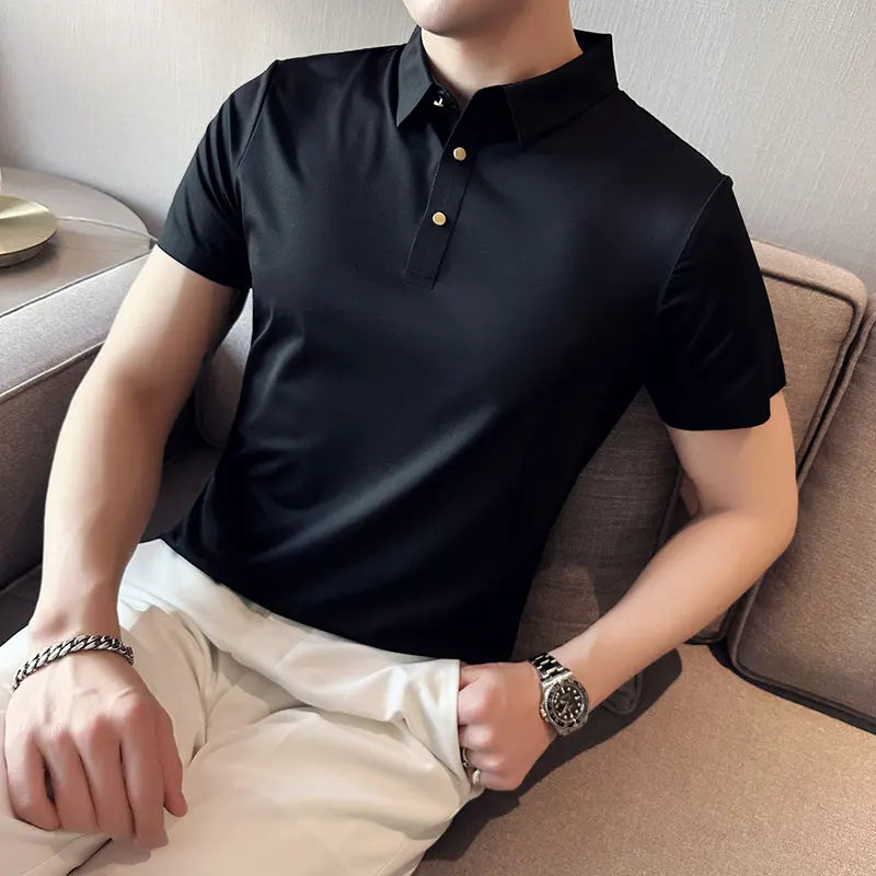 Nukty Men's Short Sleeve Polo Shirt - Summer Slim Fit High Elasticity Casual & Formal Shirt