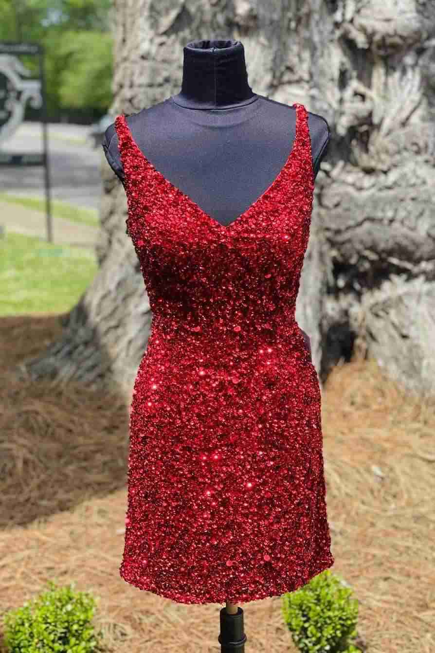 Custom Tight Wine Red Sequins Short Homecoming Dress Party Gown