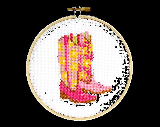 Cross Stitch Kit: Cowgirl Boots - DIY Embroidery Kit for All Levels