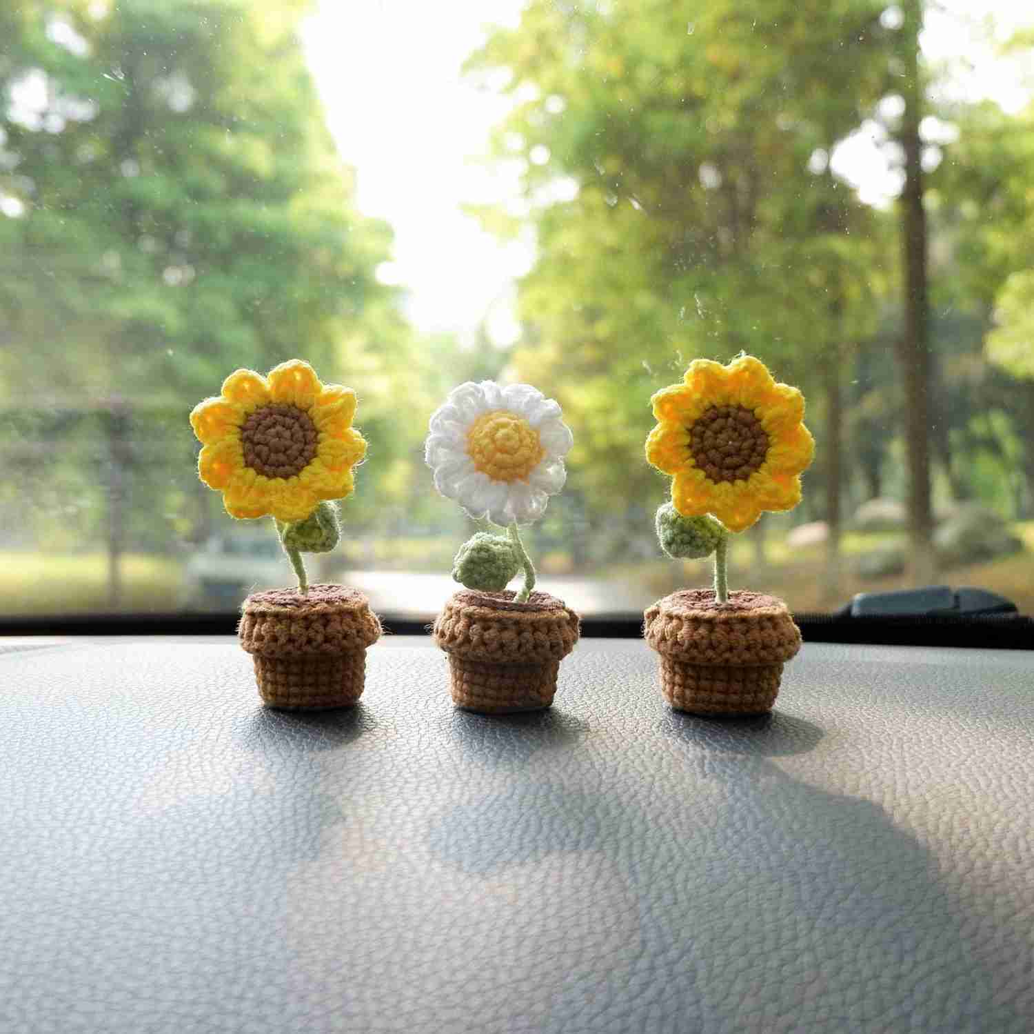 3pcs/2Pcs Mini Car Accessories - Mini Potted Sunflower/Daisy