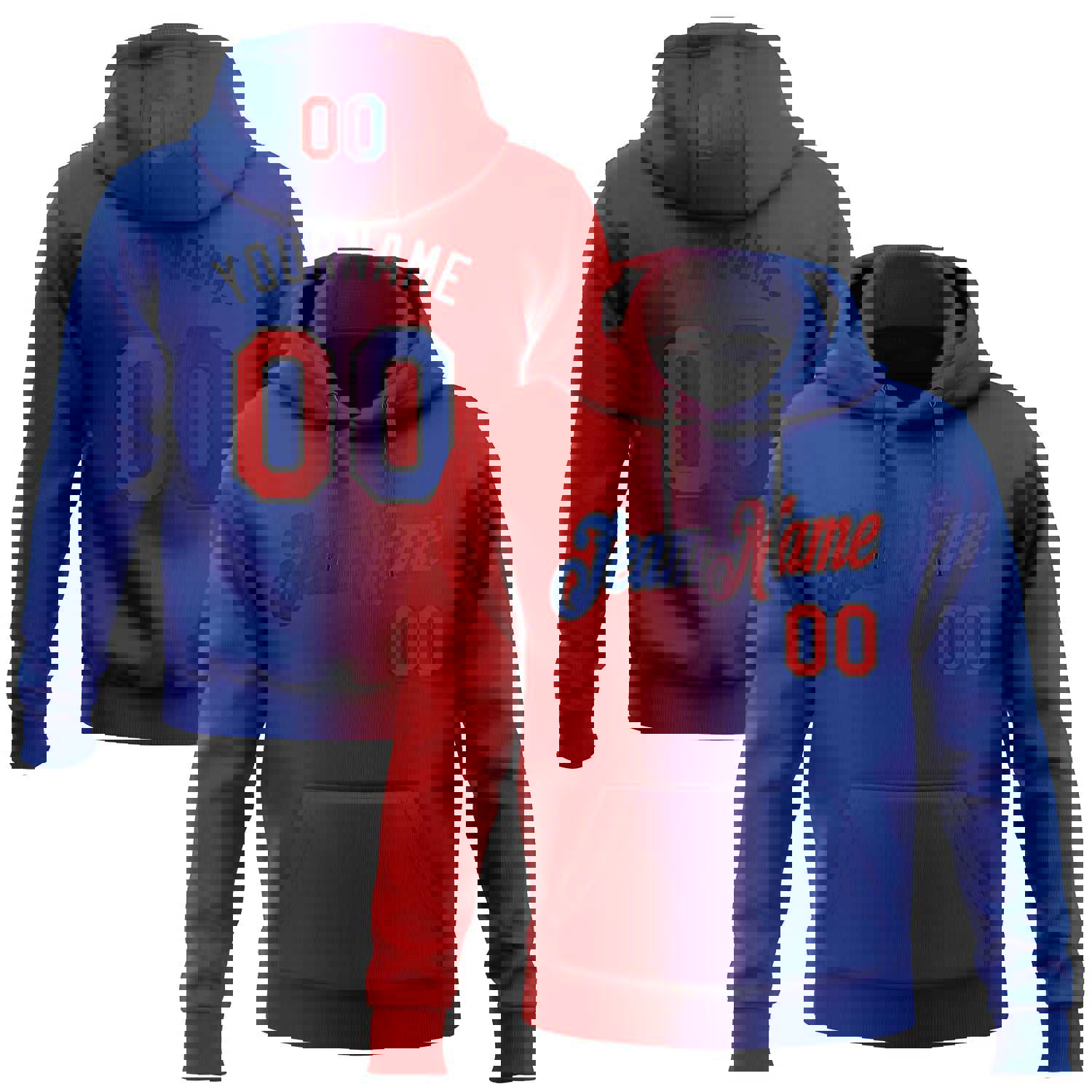 Custom Stitched Royal Red-Black Gradient Fashion Sports Pullover Sweatshirt Hoodie