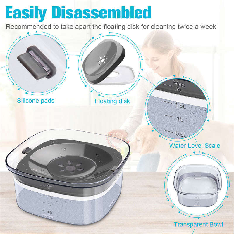 70oz Large Capacity Spill Proof Dog Water Bowl with Visible Water Level for Pets