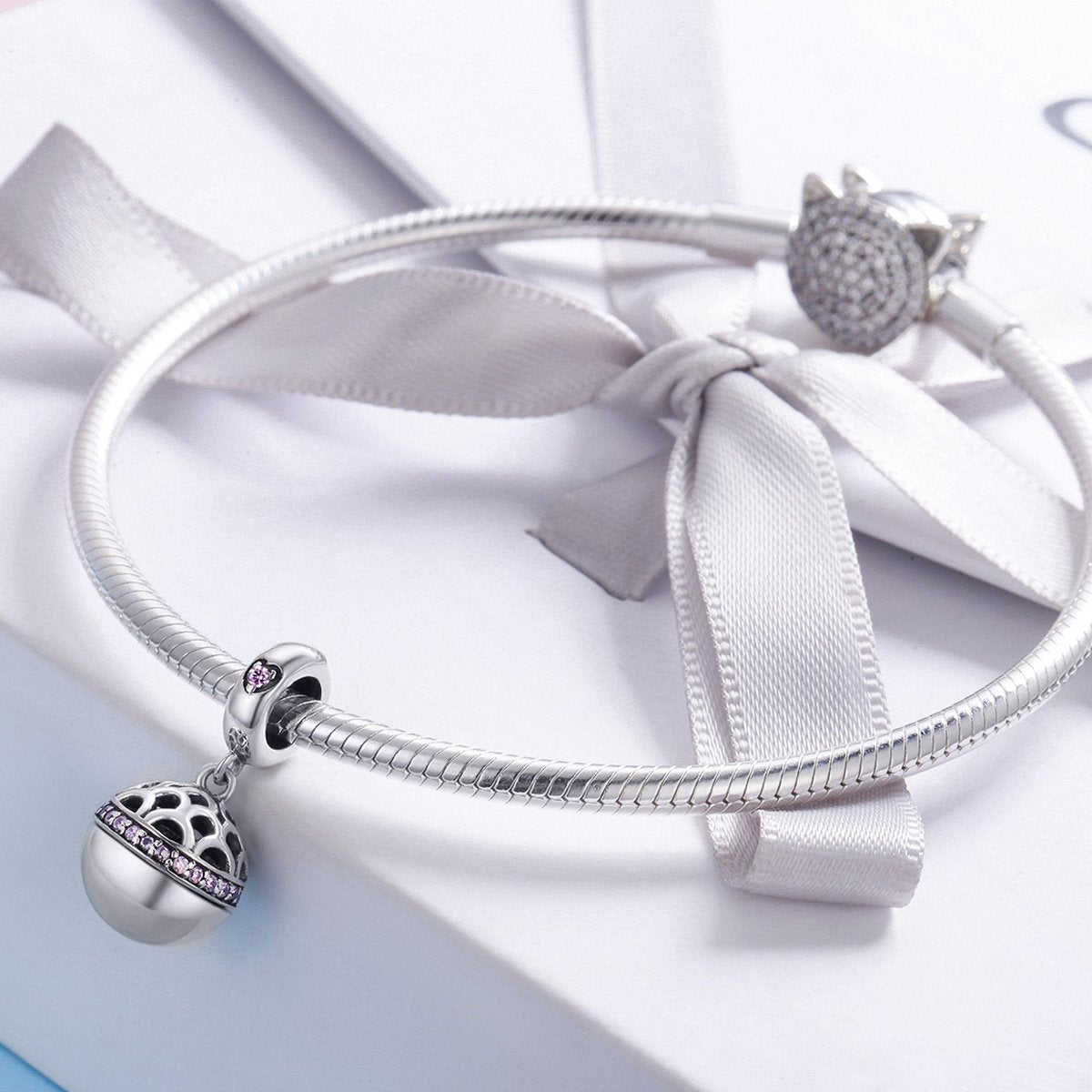 Sterling 925 Silver Hollow Round Box Pendant for Pandora & European Charm Bracelets