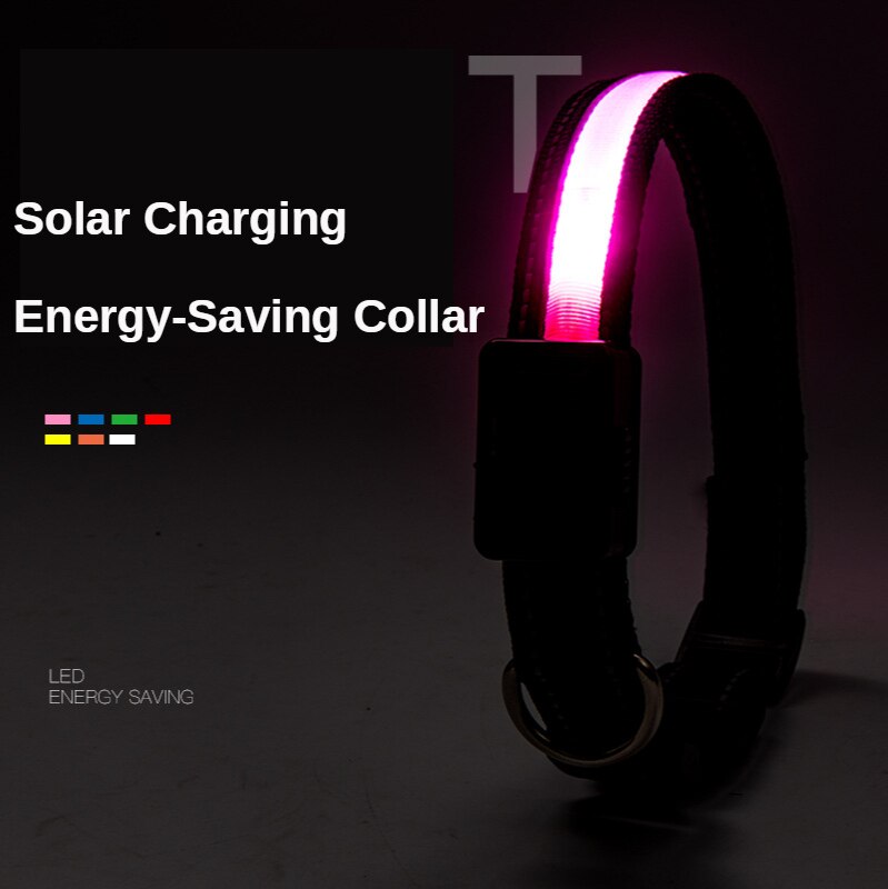 Solar Luminous Dog Collar - USB Charging Flash Pet Collar with Nylon Mesh