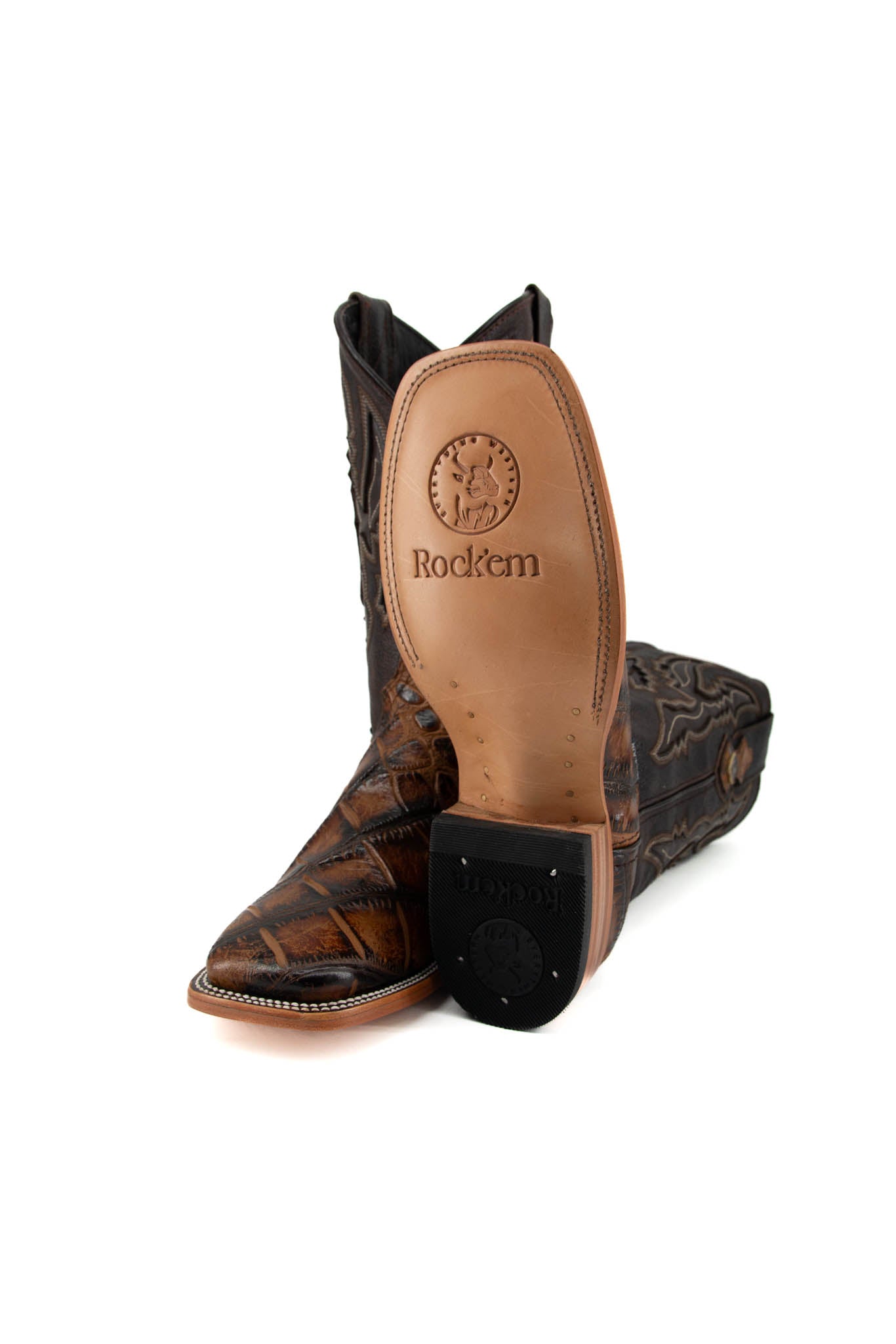 Imit Panza De Lagarto Cowboy Boot - Genuine Leather Square Toe