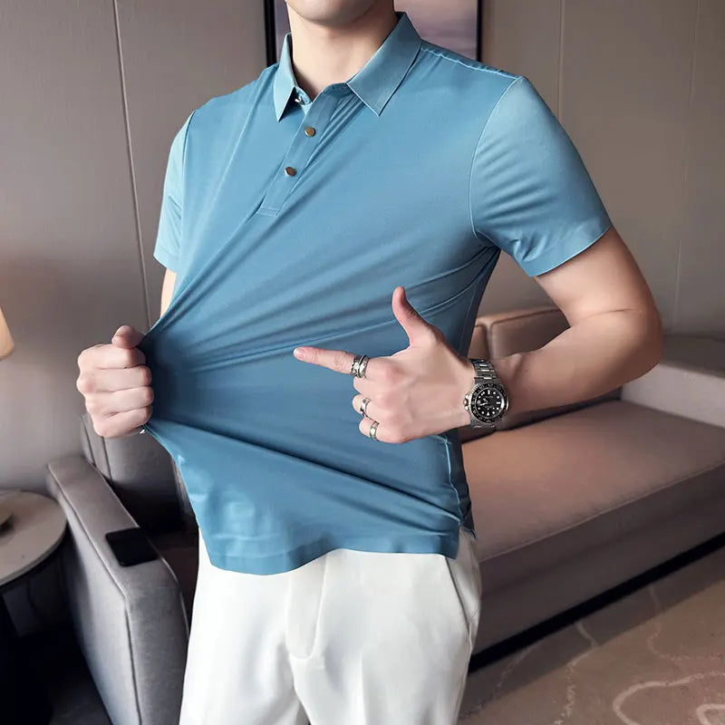 Nukty Men's Short Sleeve Polo Shirt - Summer Slim Fit High Elasticity Casual & Formal Shirt