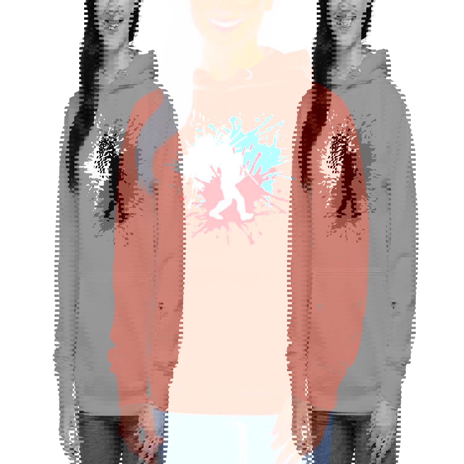 Bigfoot Sasquatch Red White and Blue American Flag Unisex Hoodie