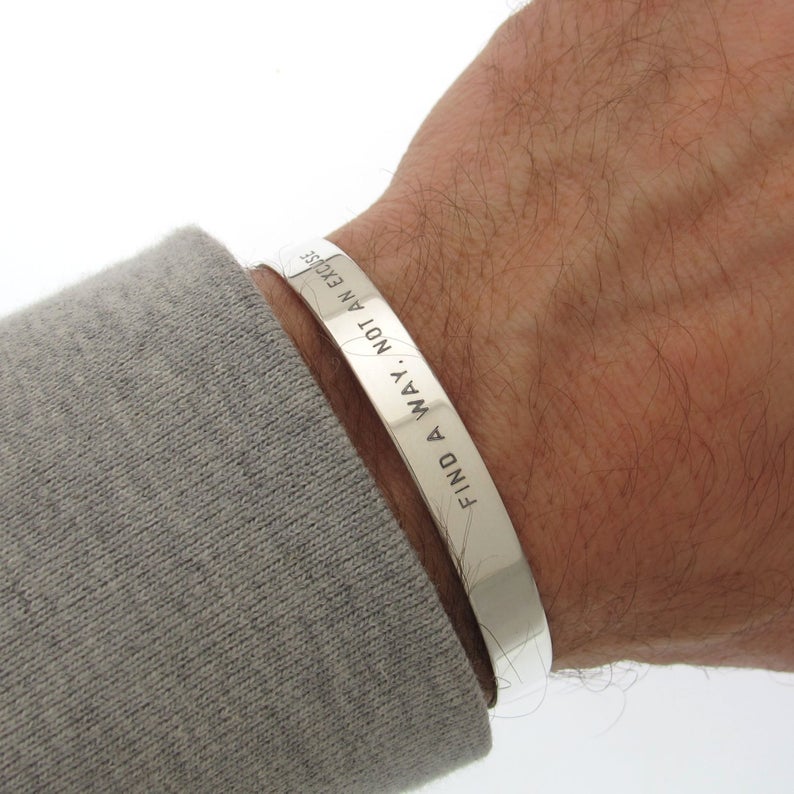 Fathers Day Gift - Engraved Sterling Silver Bracelet for Men