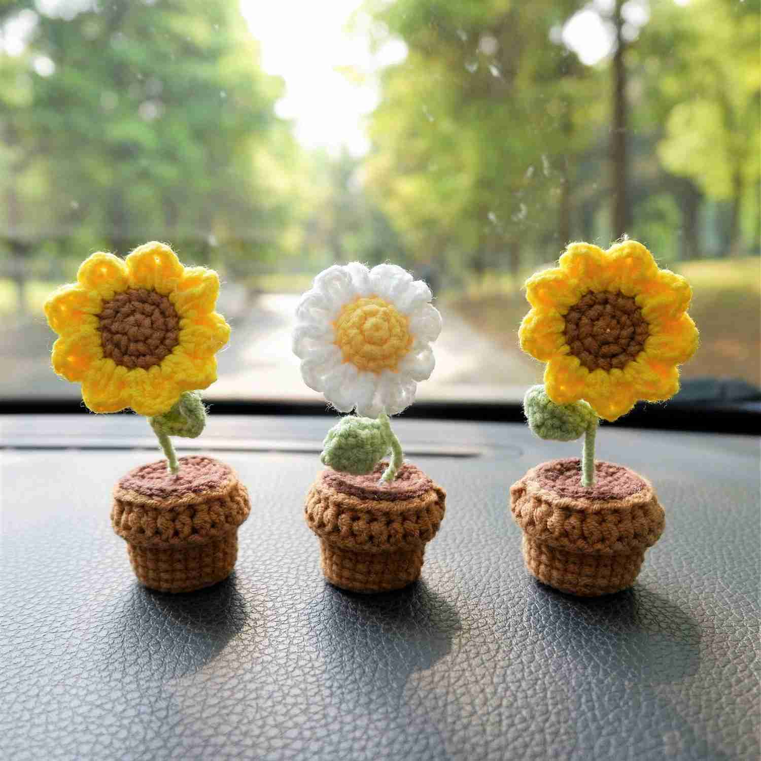 3pcs/2Pcs Mini Car Accessories - Mini Potted Sunflower/Daisy