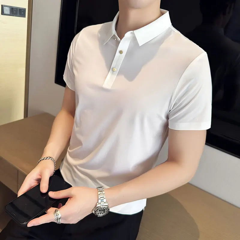 Nukty Men's Short Sleeve Polo Shirt - Summer Slim Fit High Elasticity Casual & Formal Shirt