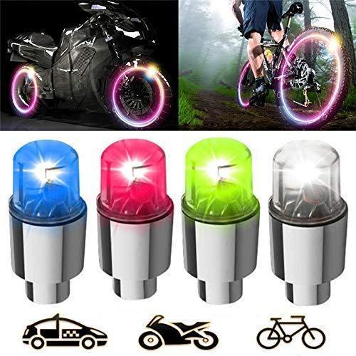 Gechiqno 4 Pair LED Wheel Lights - Car Bike Wheel Tire Tyre Valve Dust Cap, Safety, Waterproof, Motion Activated