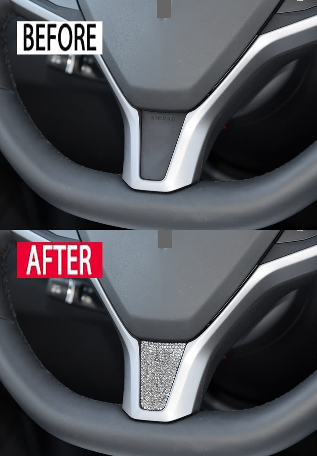 Tesla Model X & S Lower Steering Wheel Crystal Bling Sticker - Silver