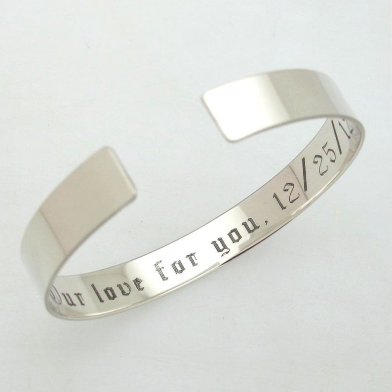 Fathers Day Gift - Engraved Sterling Silver Bracelet for Men